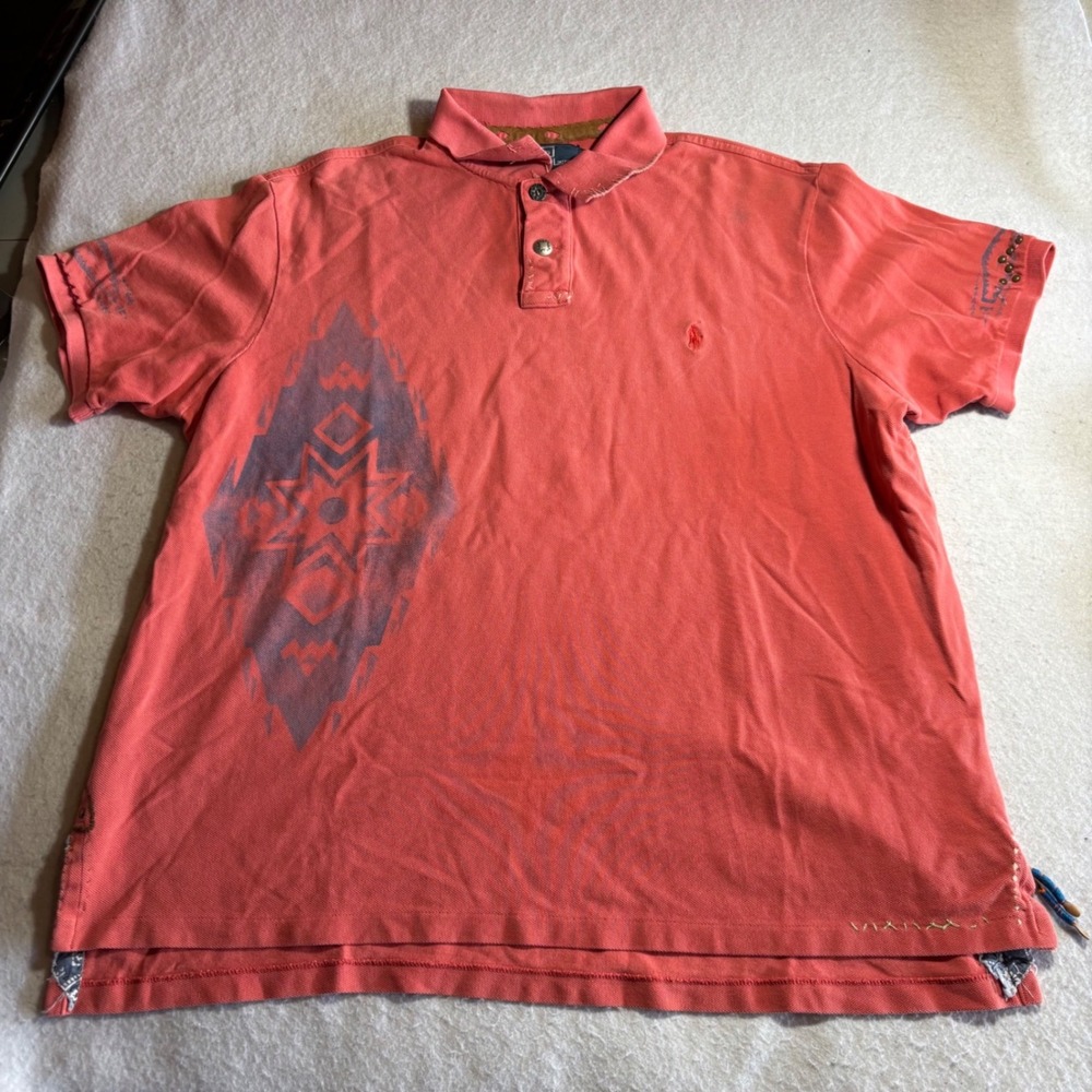 Polo Ralph Lauren Mens Custom Limited‎ Edition Coral Aztec Concho Polo Shirt 2XL